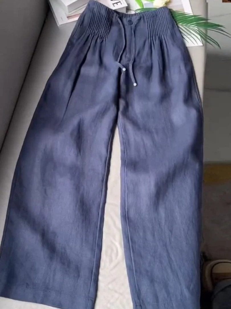 Pantaloni larghi in cotone e lino con elastico in vita "Nadia"