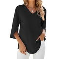 Blusa fluida con scollo a V e maniche a 3/4 spaccate "Gabriella"