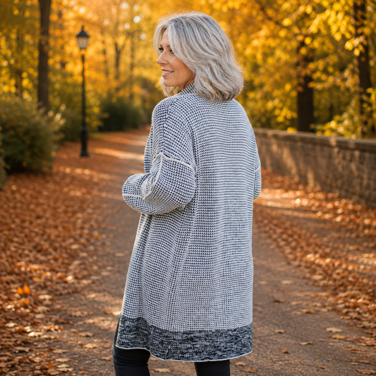 Cardigan lungo aperto in maglia bicolore "Susanna"