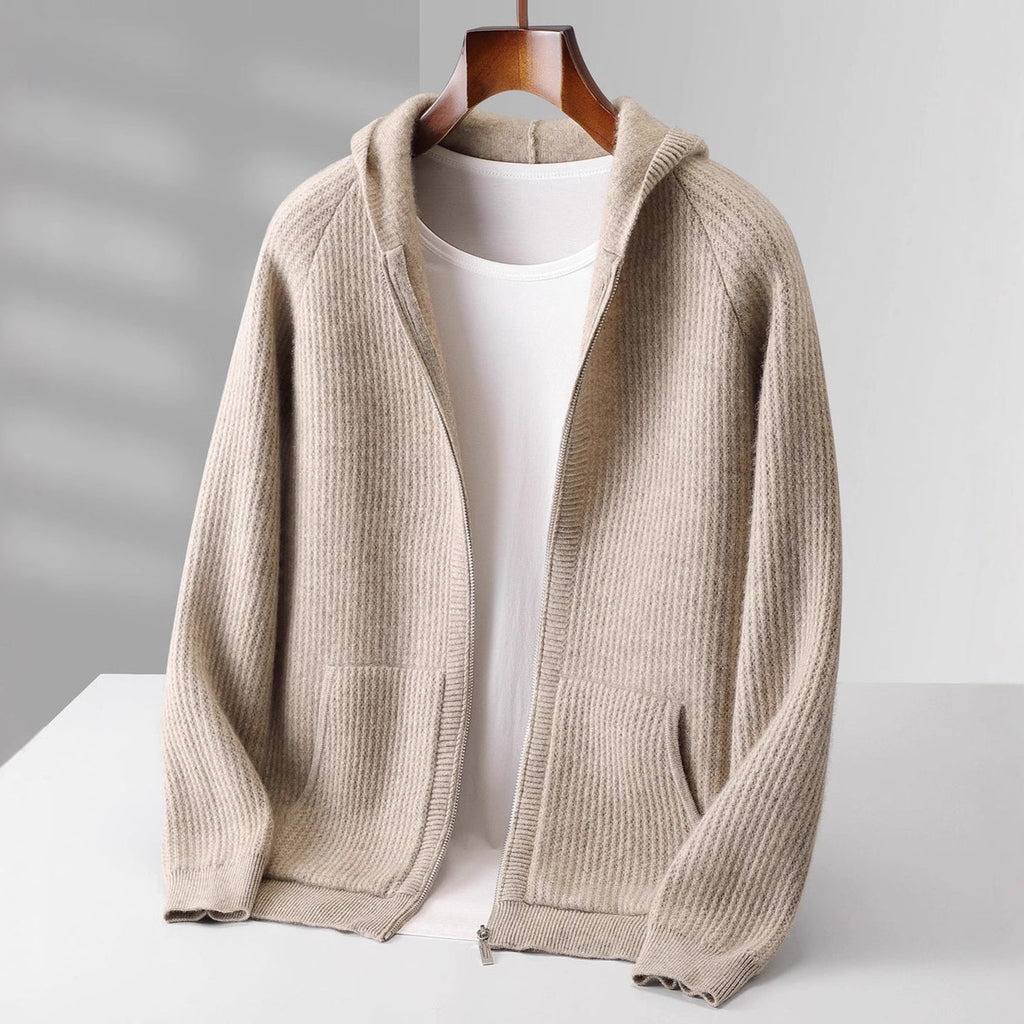 Cardigan con cappuccio e zip in lana merino "Manuela"