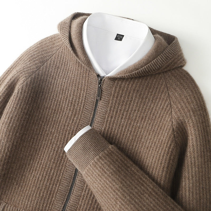 Cardigan con cappuccio e zip in lana merino "Manuela"