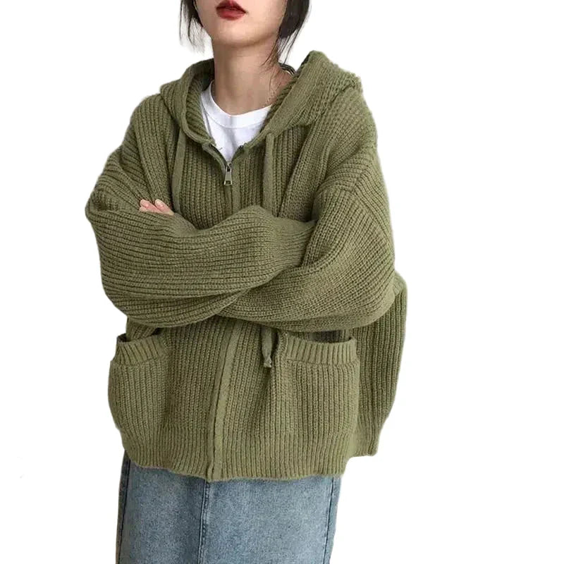 Cardigan con cappuccio, zip e tasche "Mariella"