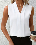 Blusa smanicata con scollo a V e pieghe "Nicoletta"