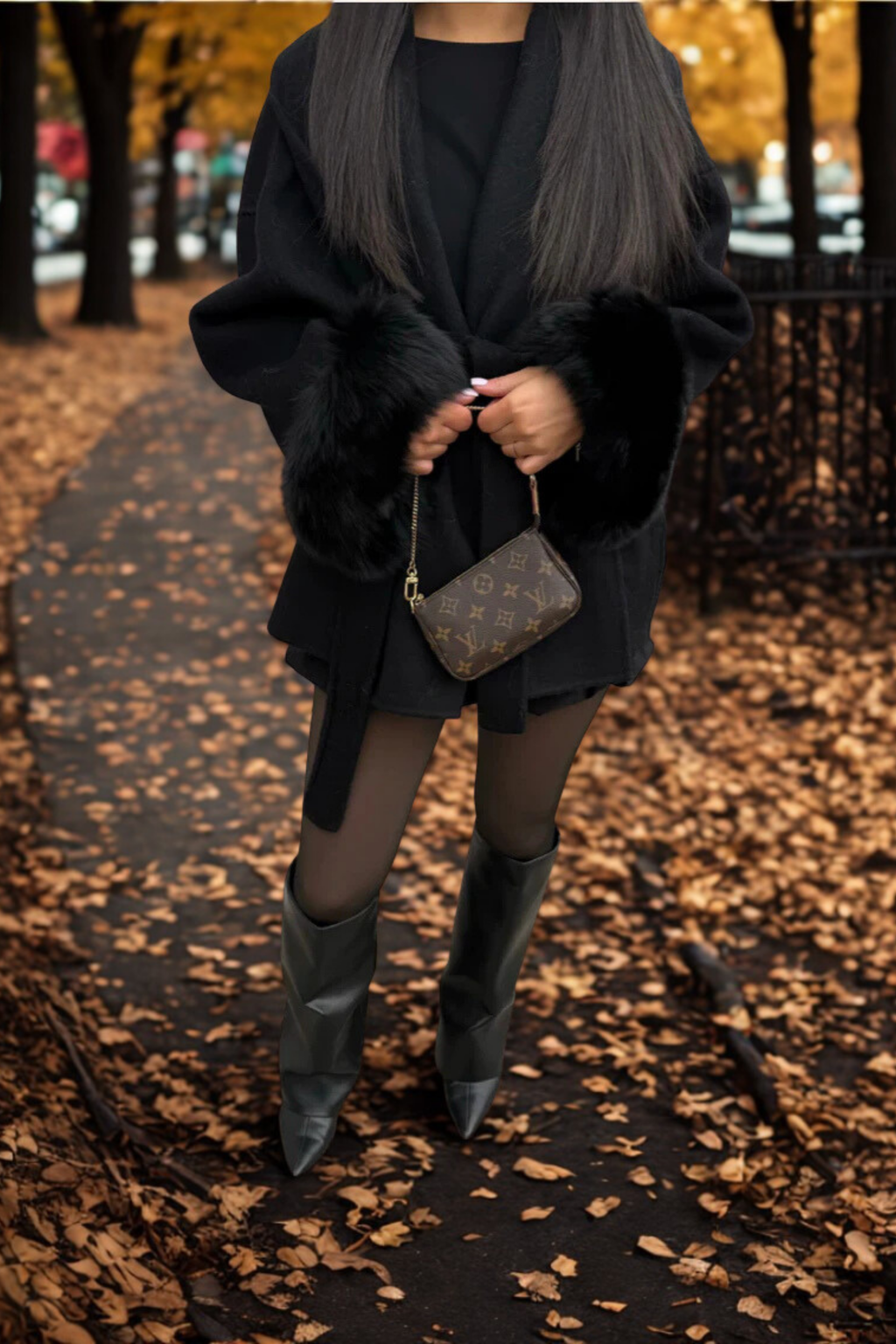 Cappotto a vestaglia con polsini in ecopelliccia "Allegra"