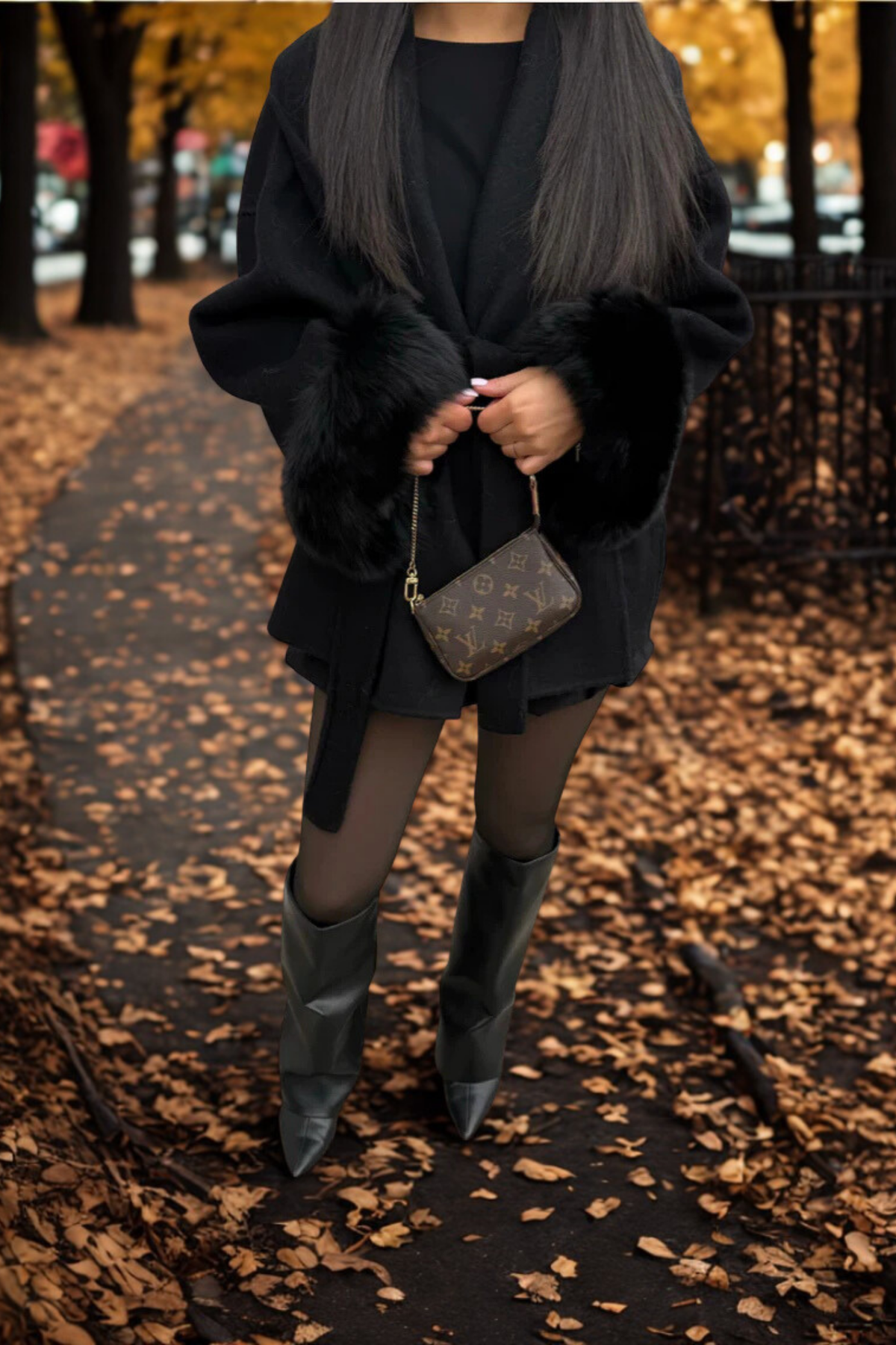 Cappotto a vestaglia con polsini in ecopelliccia "Allegra"
