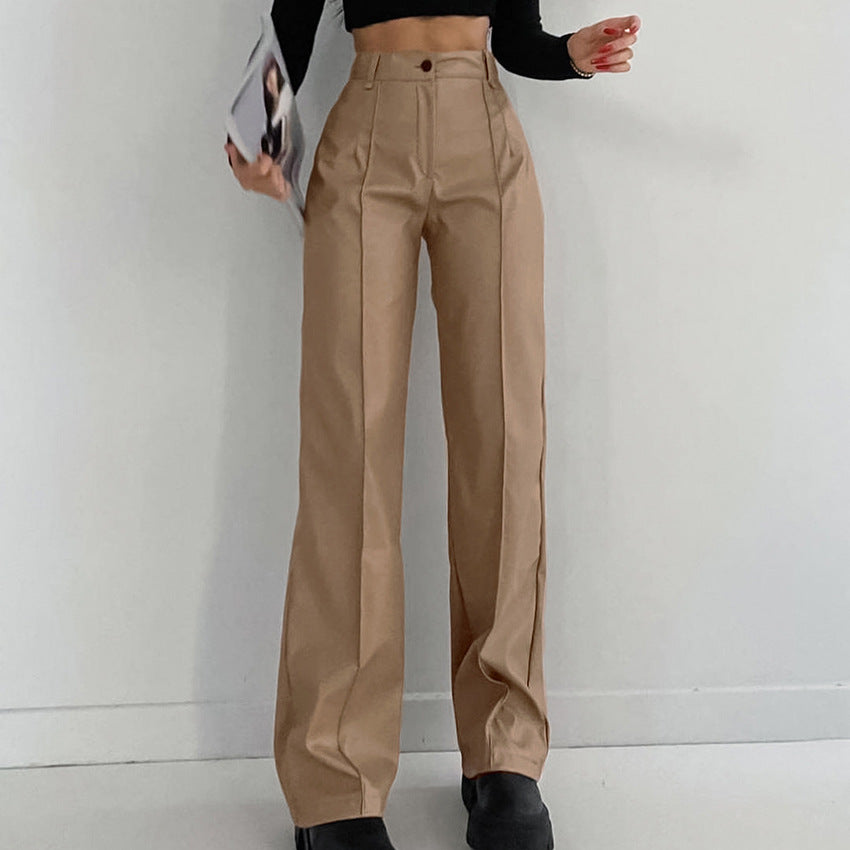Pantaloni dritti effetto pelle a vita alta "Rachele"