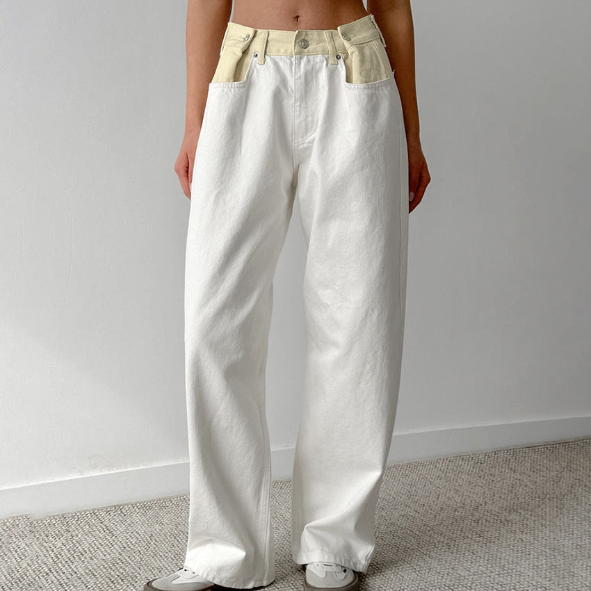 Jeans baggy bicolore con vita a contrasto "Asia"