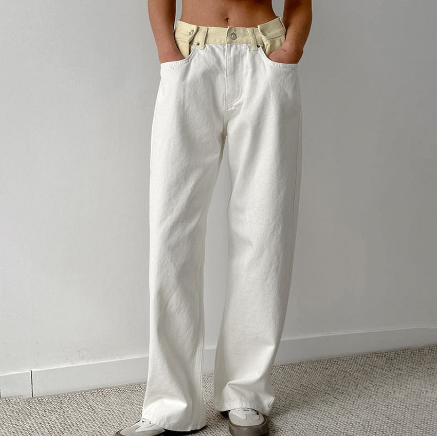 Jeans baggy bicolore con vita a contrasto "Asia"