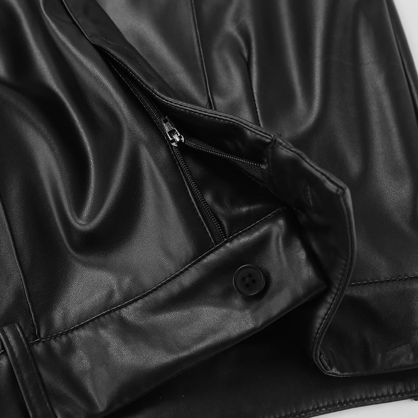 Pantaloni dritti effetto pelle a vita alta "Rachele"