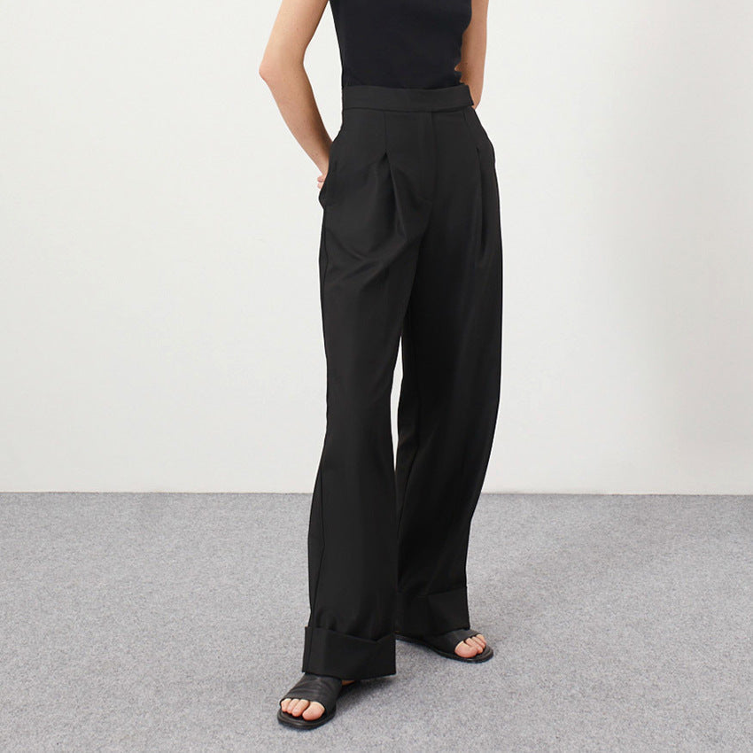 Pantaloni sartoriali a vita alta con risvolto "Nives"