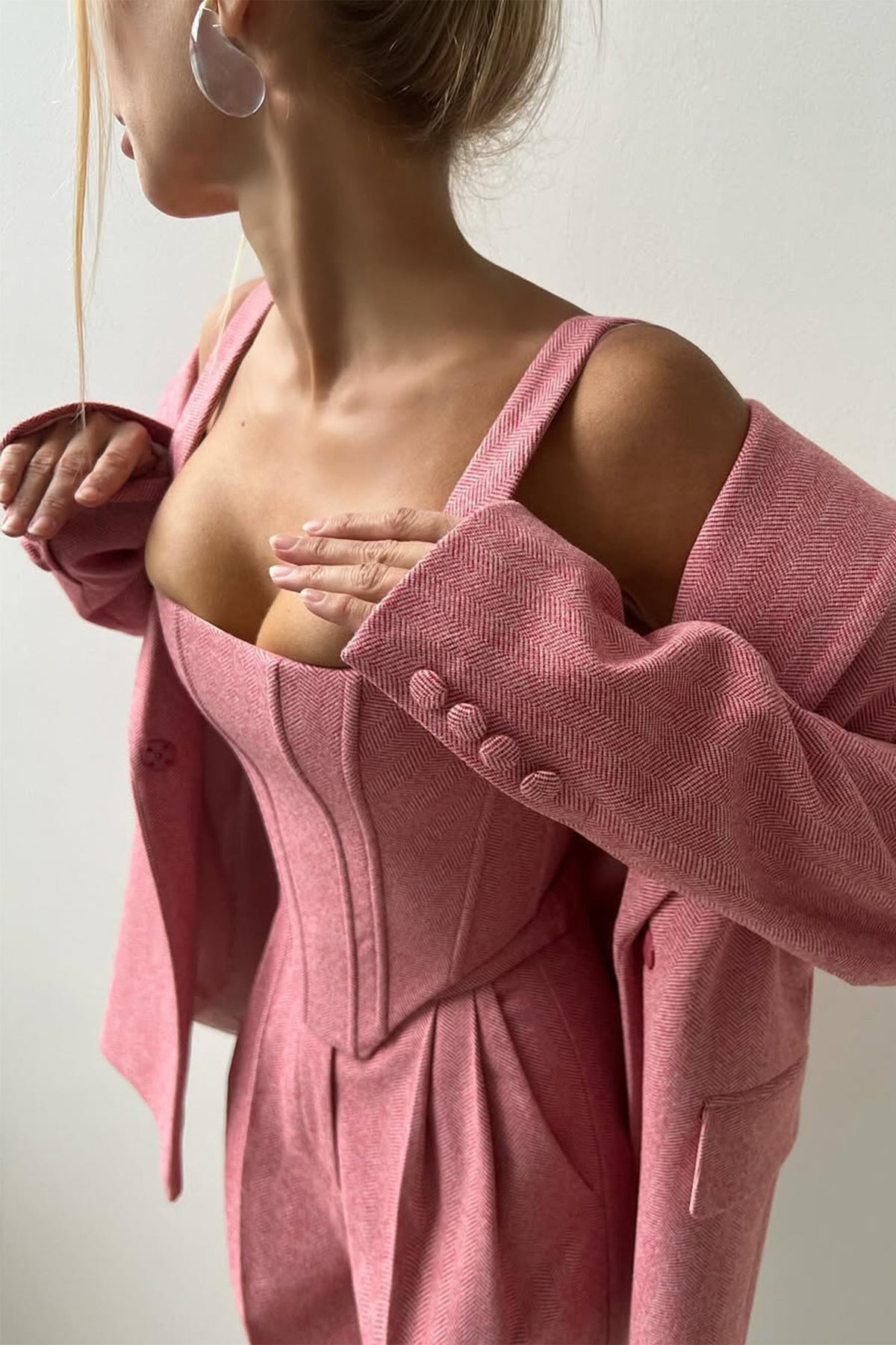 Completo tre pezzi blazer, top corsetto e pantaloni spigati "Elisabetta"