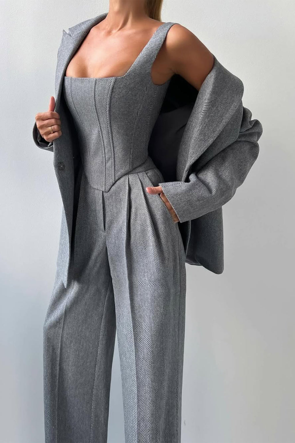 Completo tre pezzi blazer, top corsetto e pantaloni spigati "Elisabetta"