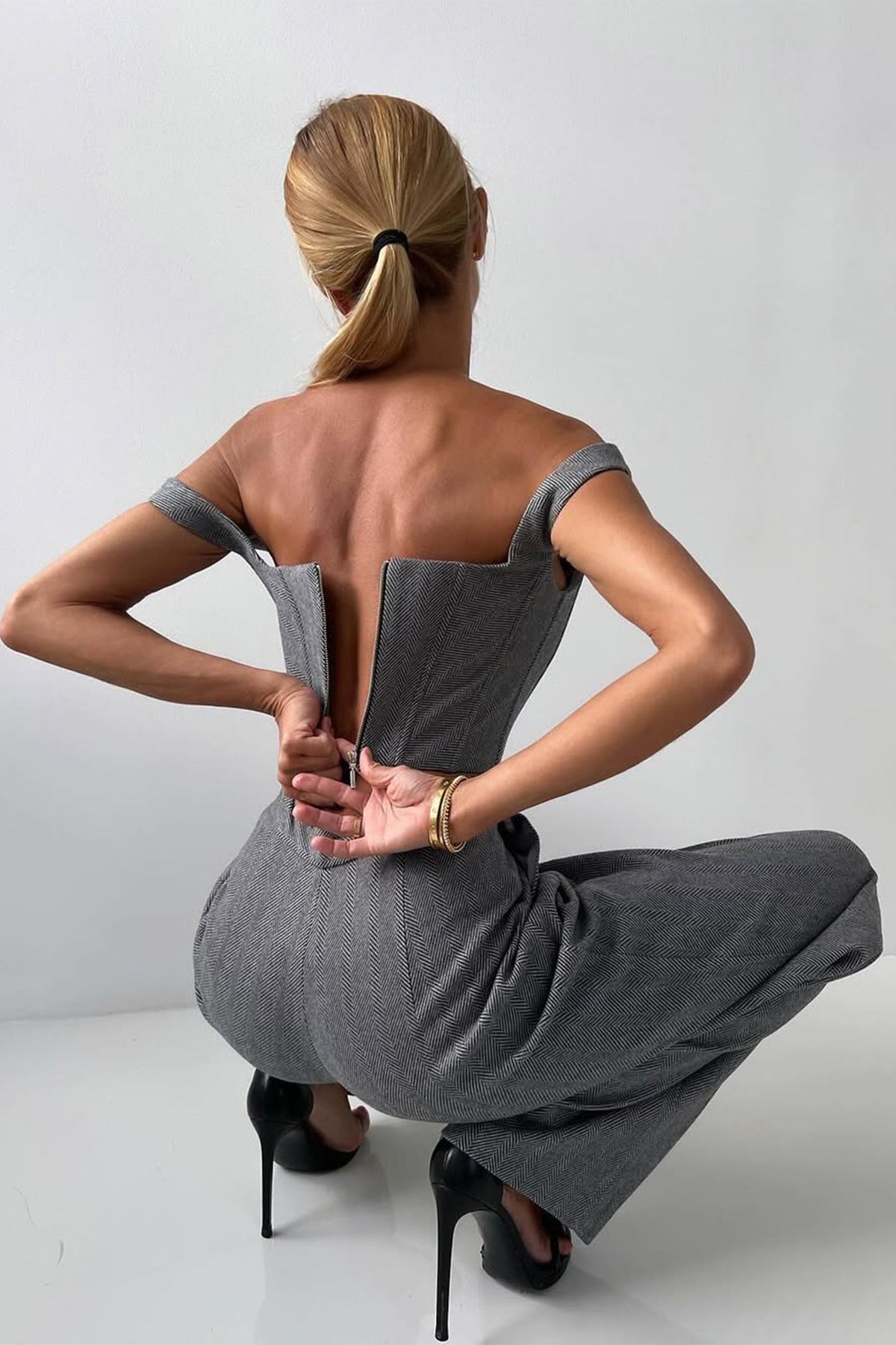 Completo tre pezzi blazer, top corsetto e pantaloni spigati "Elisabetta"