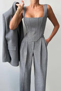 Completo tre pezzi blazer, top corsetto e pantaloni spigati "Elisabetta"