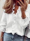 Blusa con volant, scollo a V e maniche a palloncino "Morena"