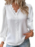 Blusa plissé con pizzo e maniche a sbuffo "Rosanna"