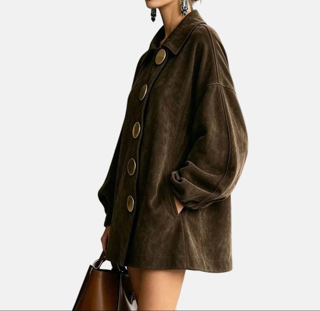 Cappotto oversize effetto scamosciato con bottoni dorati "Amelia"