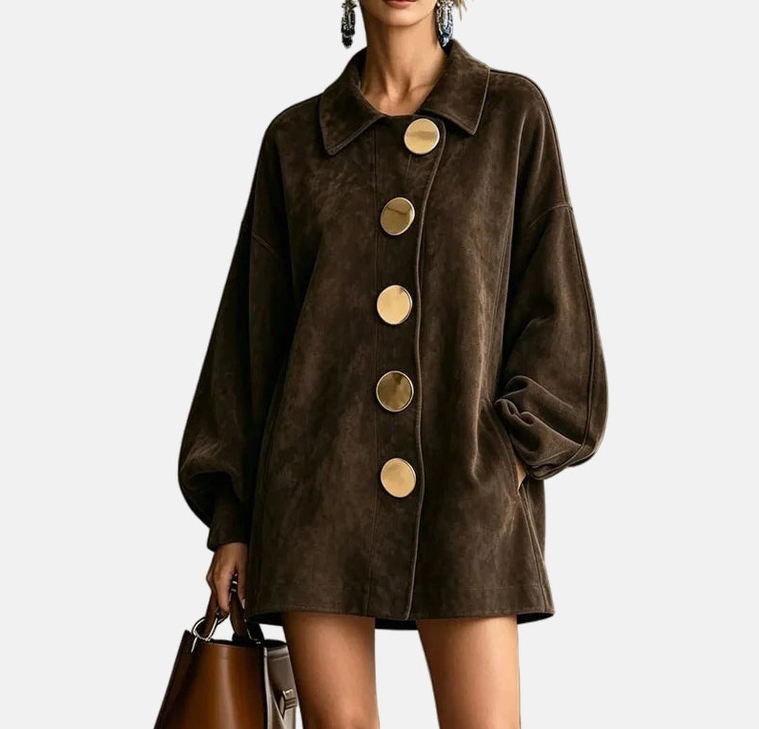 Cappotto oversize effetto scamosciato con bottoni dorati "Amelia"