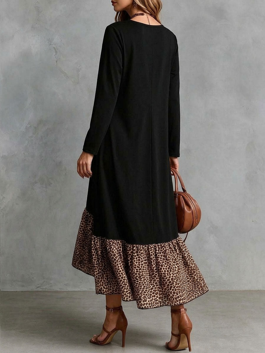 Abito lungo con balza leopardata "Serena"
