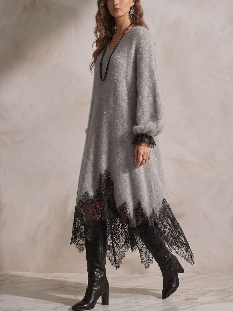 Abito midi in maglia con pizzo "Eleonora"