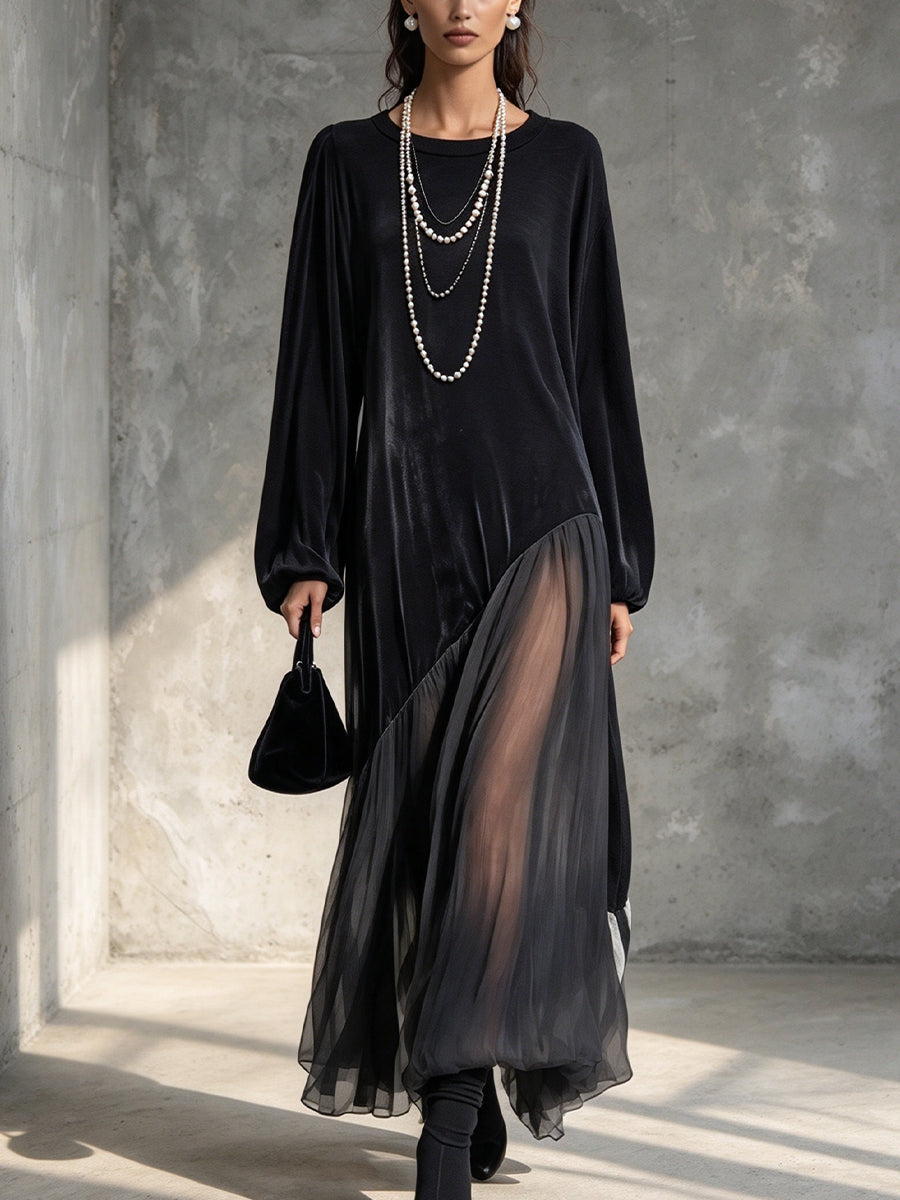 Abito lungo in velluto e chiffon "Noemi"