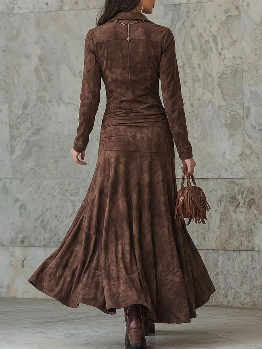 Abito camicia lungo effetto scamosciato "Rebecca"