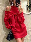 Abito rosso in maglia con fiocco "Natalia"