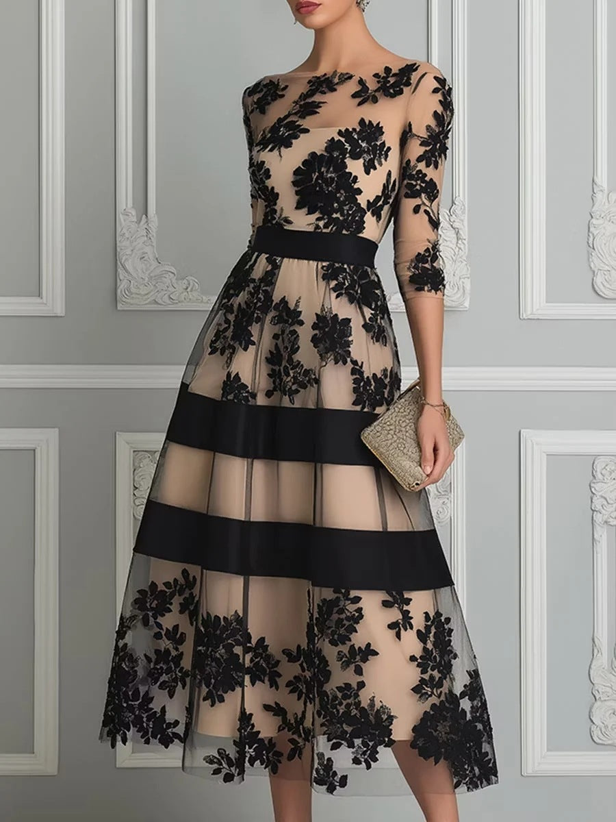 Abito midi in pizzo e tulle "Valentina"