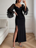 Abito lungo da sera con maniche in chiffon "Ornella"