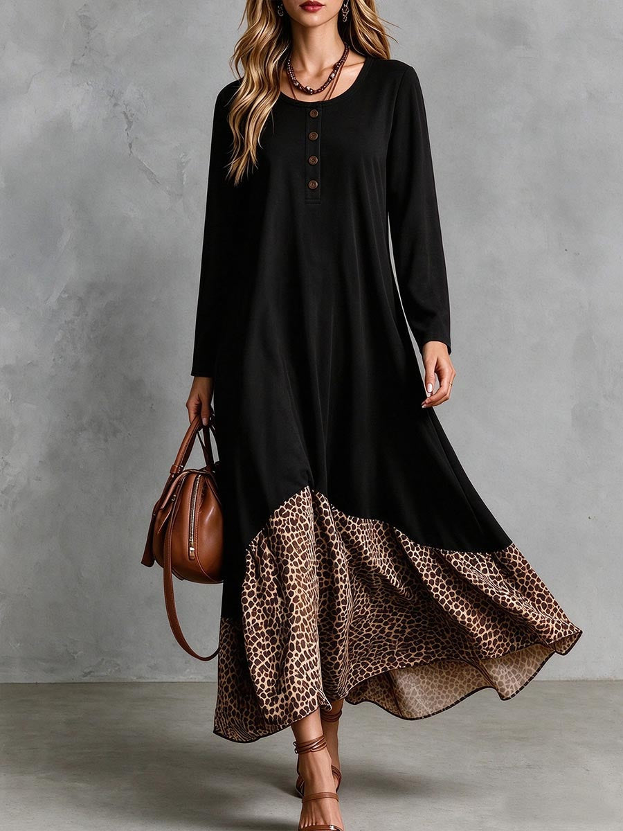Abito lungo con balza leopardata "Serena"