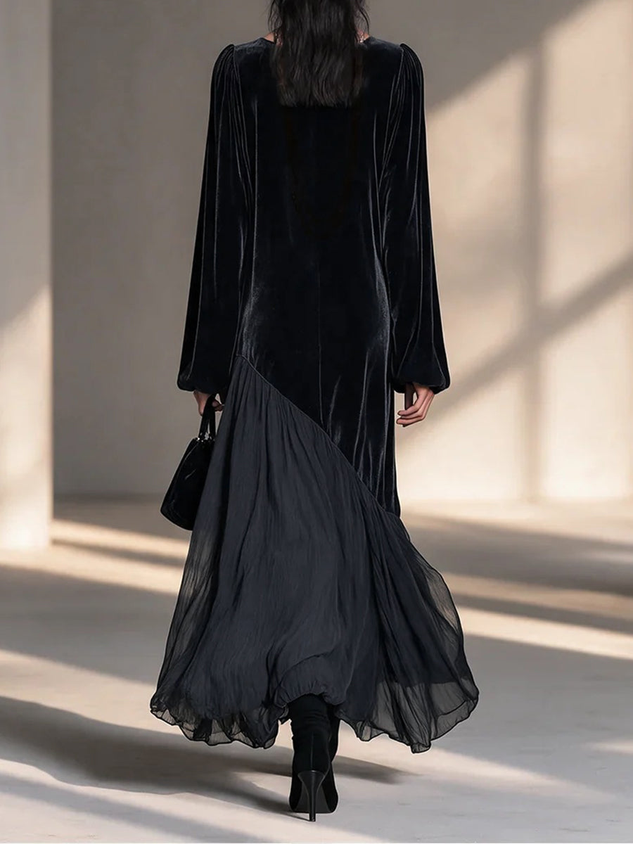 Abito lungo in velluto e chiffon "Noemi"
