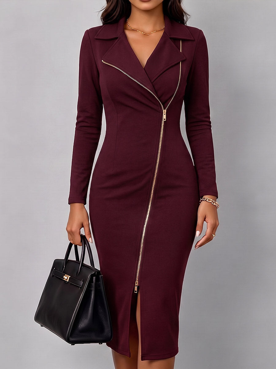 Abito midi con revers e zip "Alessandra"