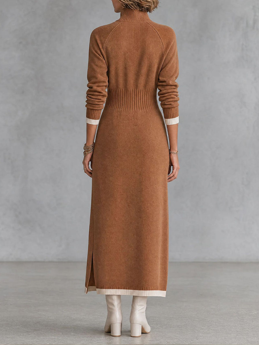 Abito midi in maglia con zip e bordi a contrasto "Rossella"