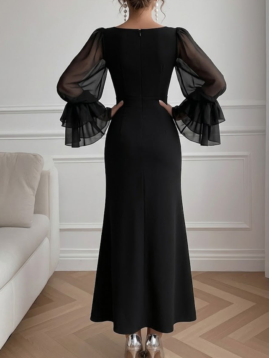 Abito lungo da sera con maniche in chiffon "Ornella"