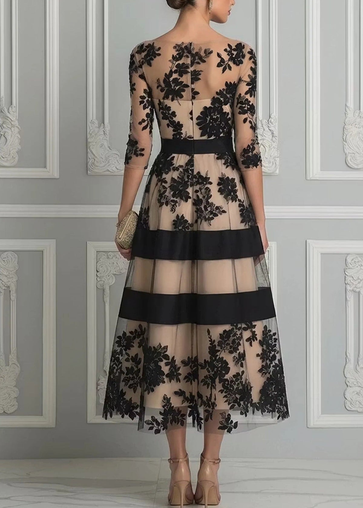 Abito midi in pizzo e tulle "Valentina"