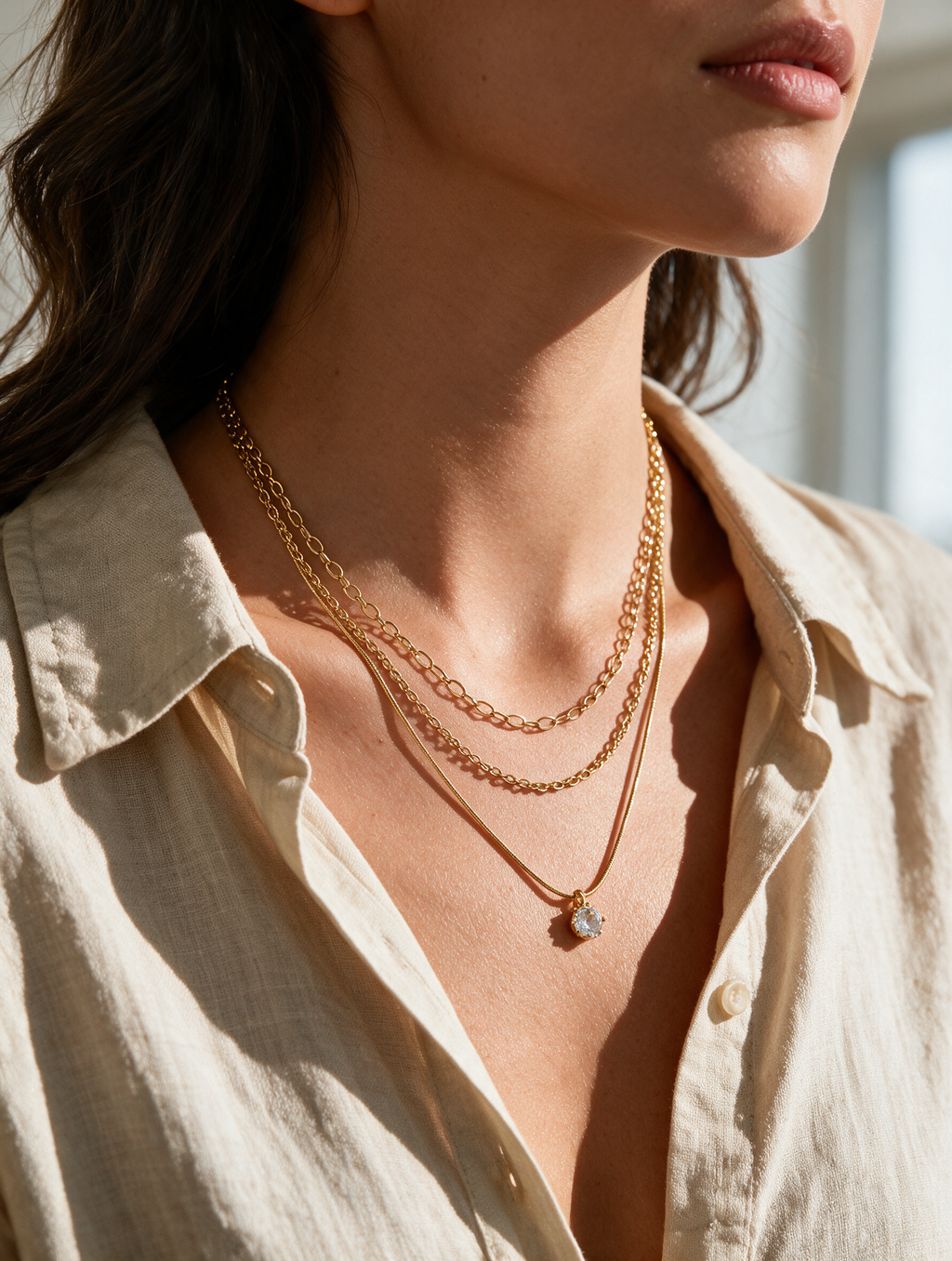 Collana a tre fili con punto luce "Sérénade"