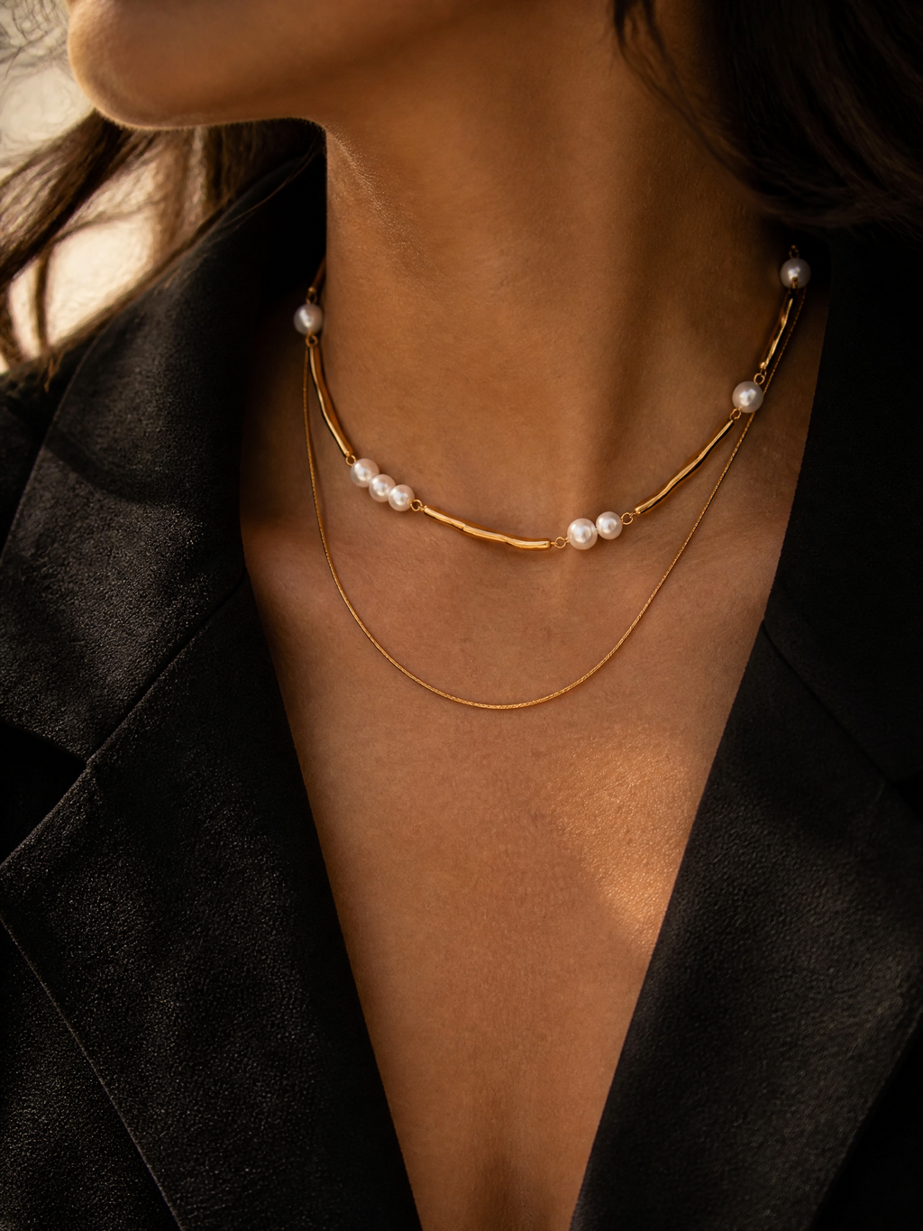 Collana a doppio filo con perle "Dune"