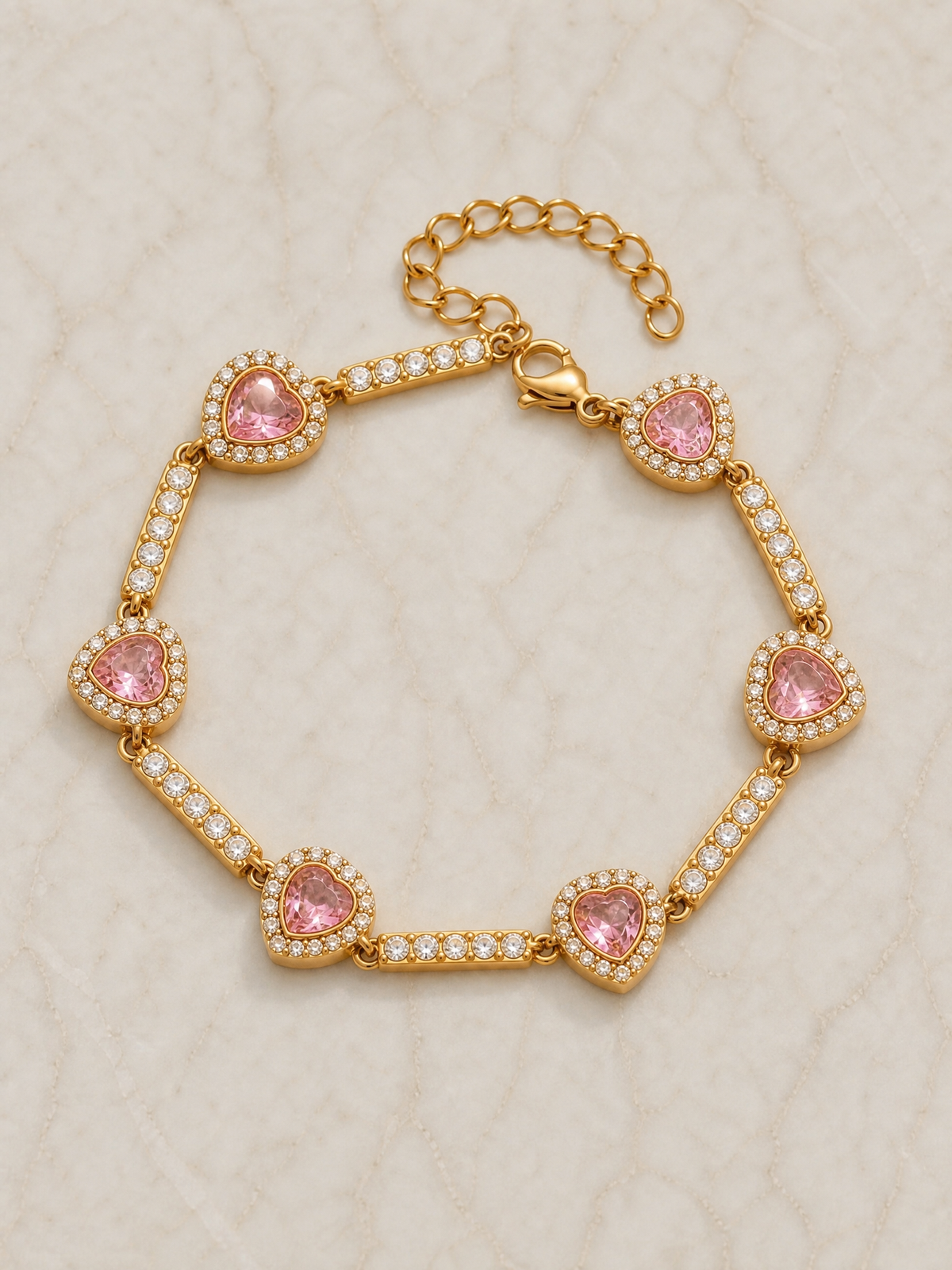 Bracciale tennis con cuori rosa "Joséphine"